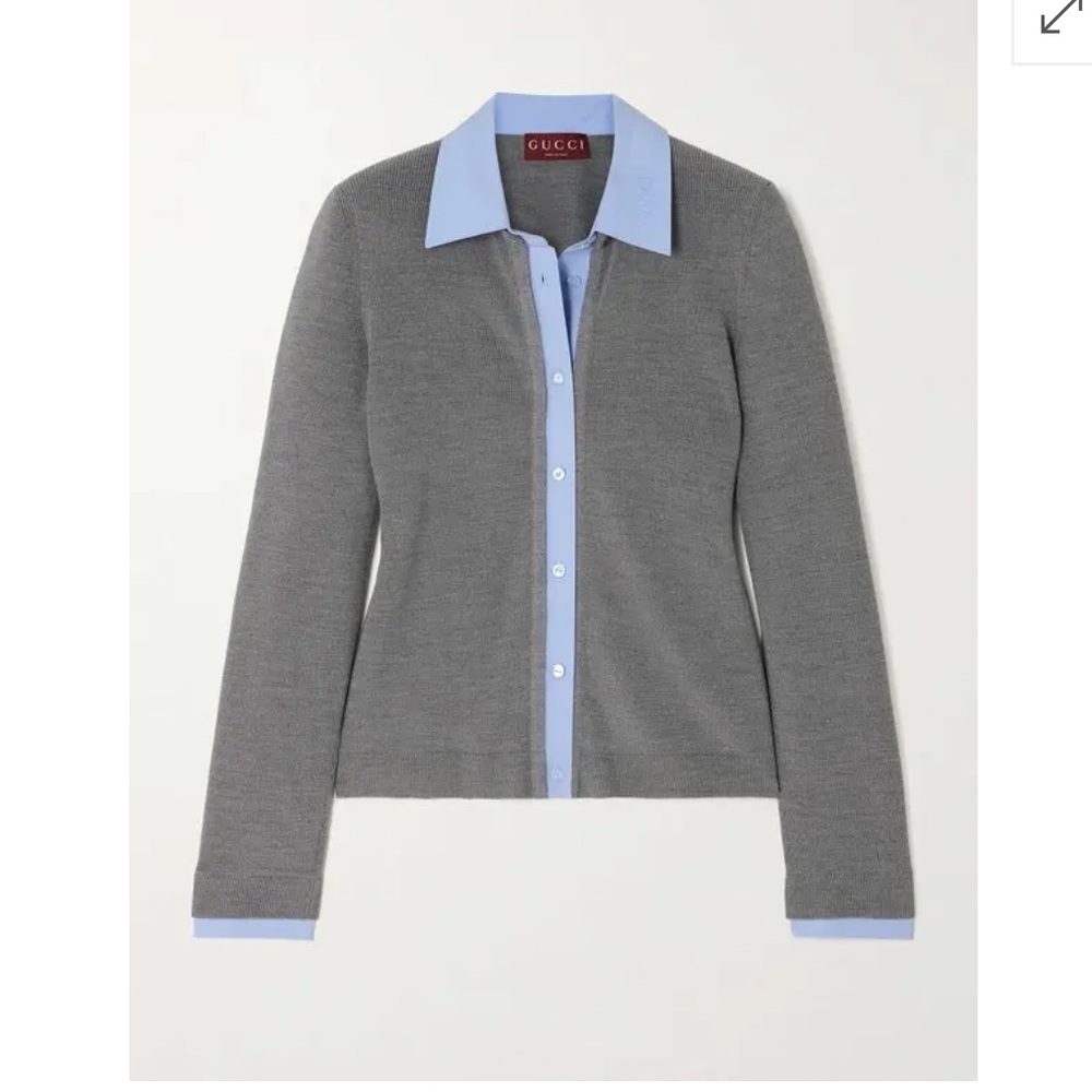 Gucci Embossed Poplin-Trimmed Wool Cardigan